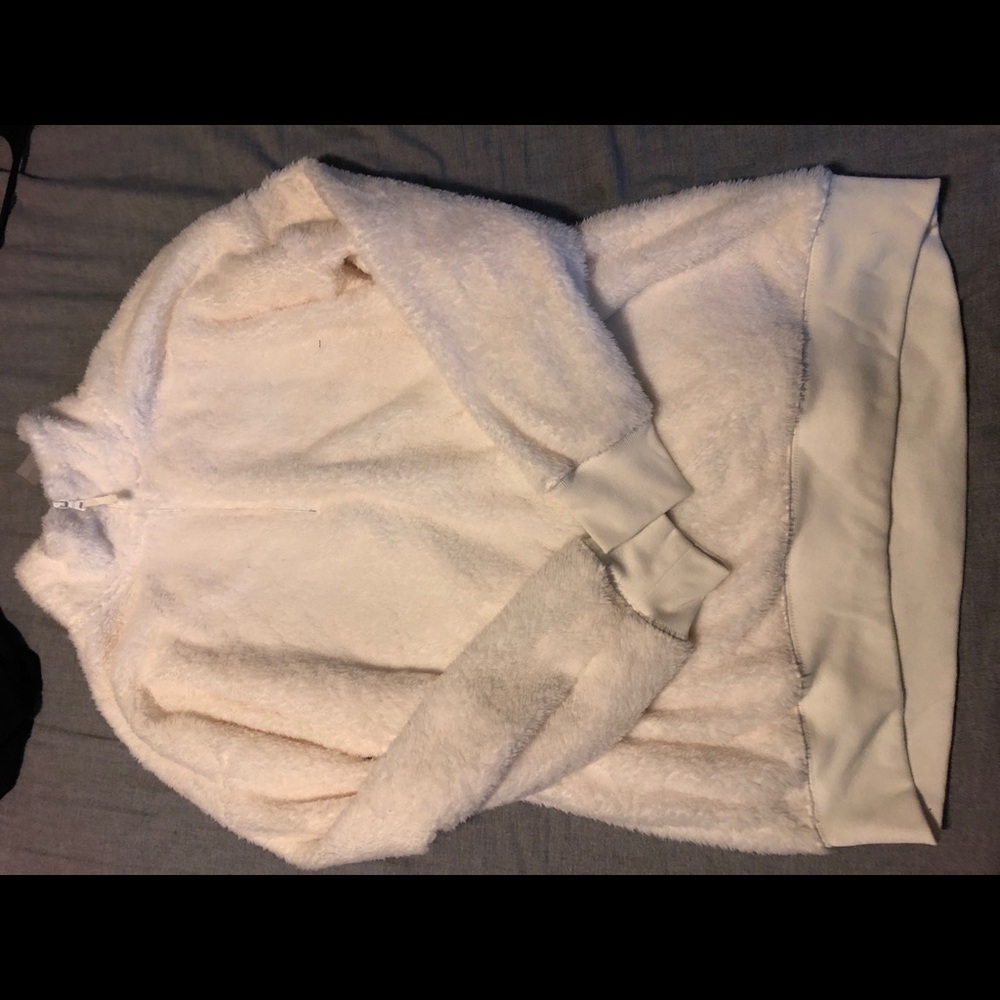 Aerie white fluffy half zip sweater